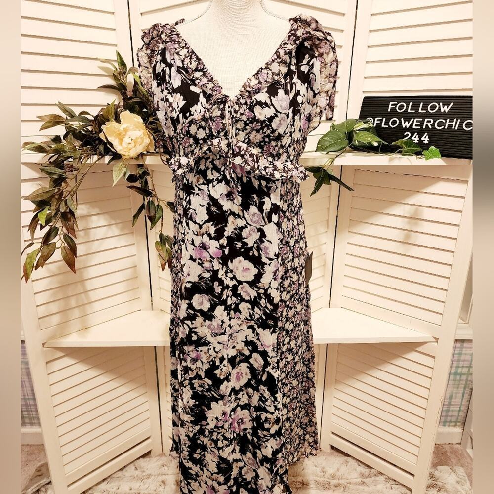 LULUS BLACK/PINK RUFFLE FLORAL DRESS SIZE XL